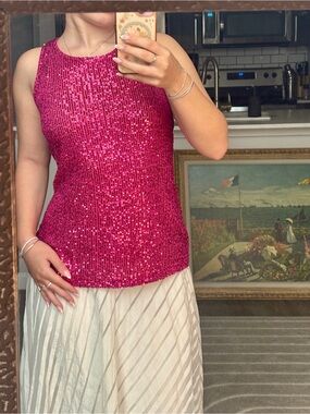 Pink Sequin Sleeveless Women's Top